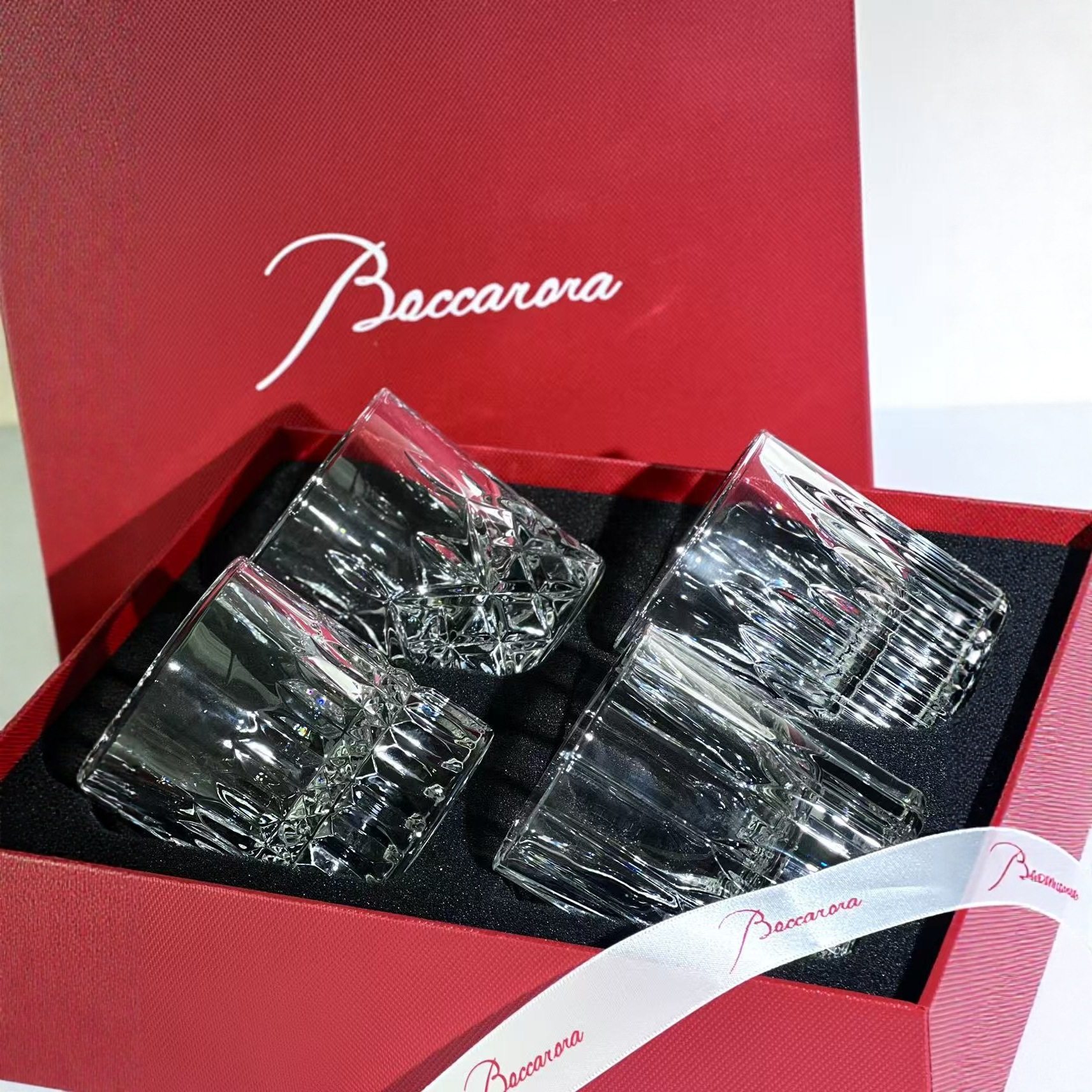 Bakana Light Luxury Style Whiskey Glass Thickened Crystal Glass Cup Engraved Wine Glass Set Gift Box