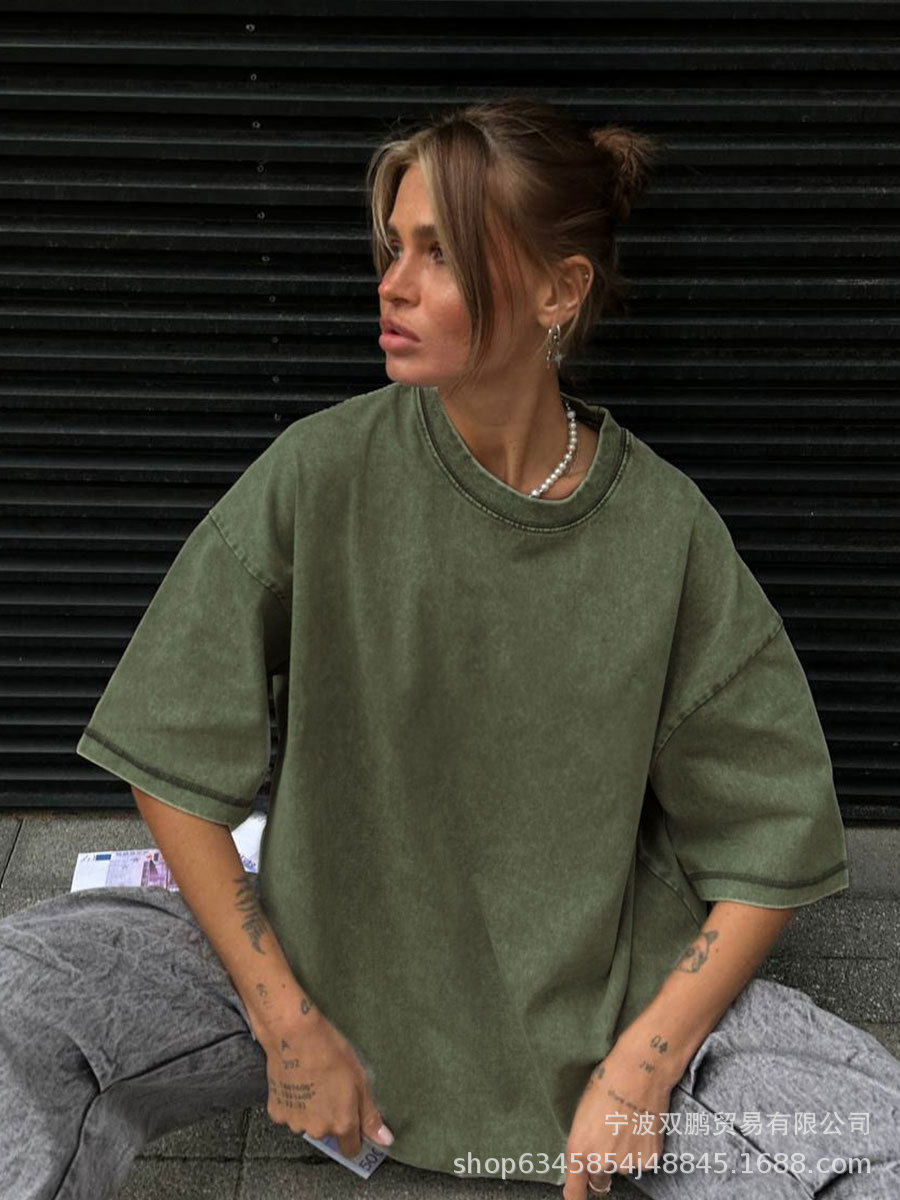 Womens Loose Fit Washed Cotton T Shirt 260g Fabric Colorful Short Sleeve Summer Casual Wear Wholesale Available