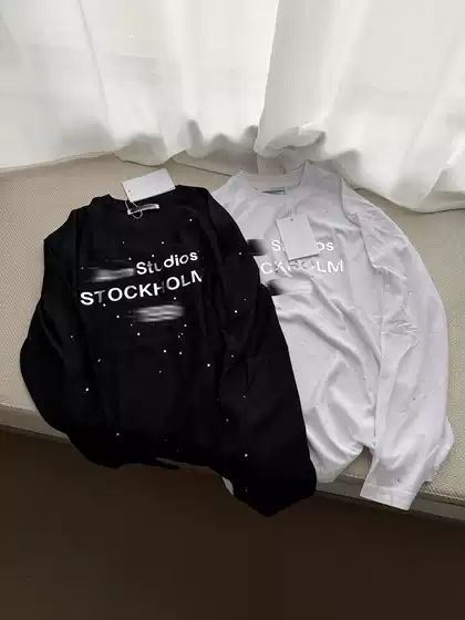 Correct Version Ac26 Spring/Summer New Model 1996 Mirror Silver Label Letter Rhinestone Long-Sleeve T-Shirt Unisex Sun Protection Shirt