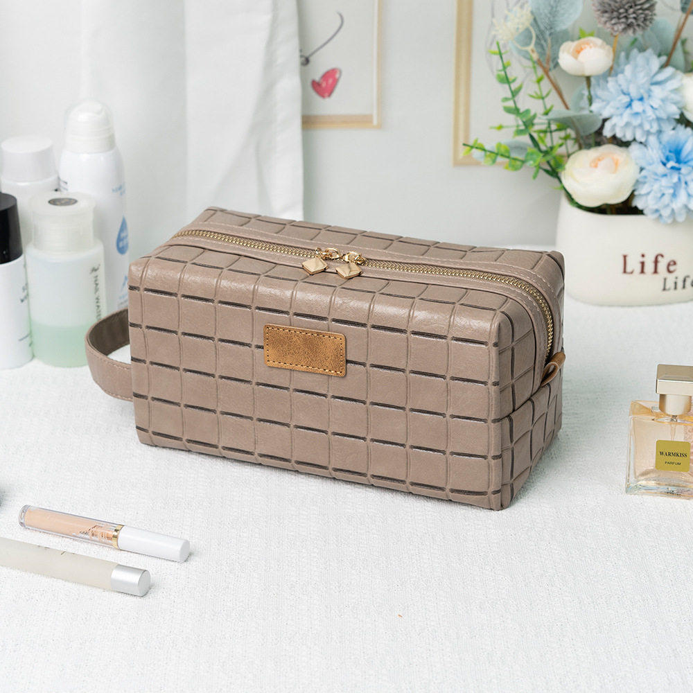 New Octagonal Cosmetic Bag, Cosmetic Storage Bag, Plaid Large-Capacity High-End Waterproof Portable Toiletry Organizer Bag