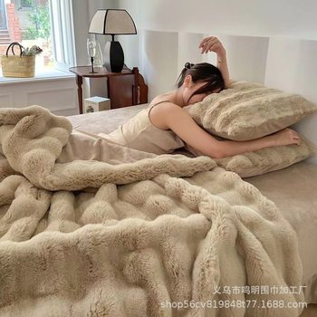 Tuscan Blanket Imitation Rabbit Bubble Fleece Double-Sided Thickened Office Nap Blanket Sofa Fluffy Nordic Style