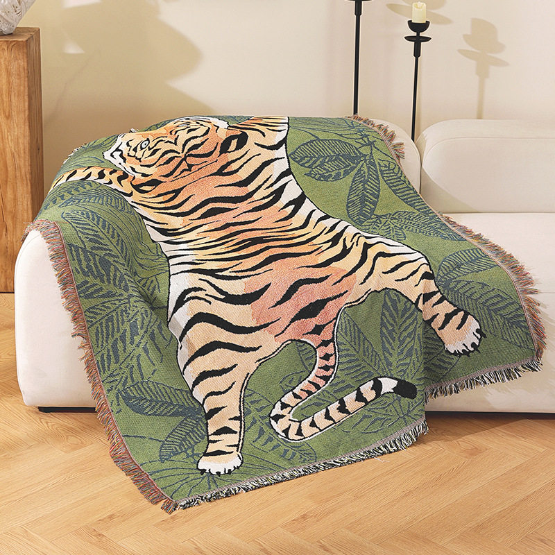 Cross-Border Customized American Tiger Sofa Towel Sofa Cover Cloth Four-Season Universal Cotton Blanket Decorative Tapestry Camping Blanket