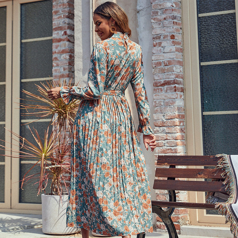 Long Sleeve Floral Maxi Dress Elegant Design Autumn Winter Style Perfect for Parties or Casual Wear Wholesale