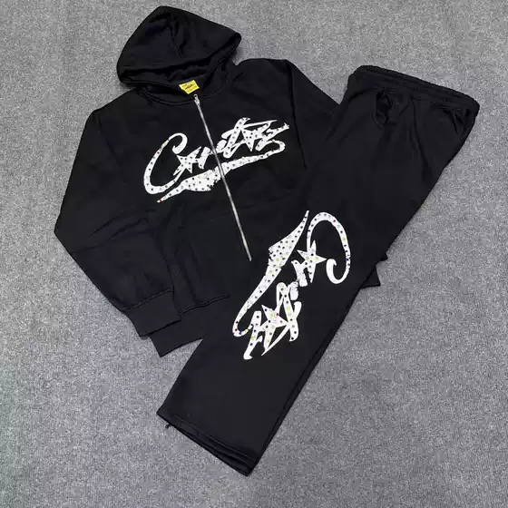 Cortiez American Streetwear Hoodie with Letter Print Oversized Sweatshirt Devil's Island Zip-Up Coat