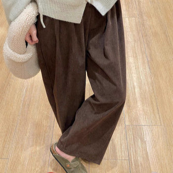 Corduroy Casual Pants for Pregnant Women in Spring and Autumn, Fleece-Lined Loose Plus-Size Slimming Maternity Straight-Leg Granny Pants for Autumn and Winter