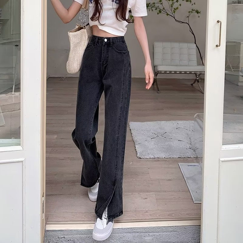 High Waisted Womens Jeans Slim Fit Versatile Straight Leg Floor Length Korean Style Winter Fashion Wholesale