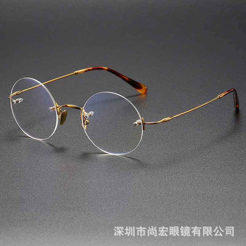 Jobs with Frameless Pure Titanium Glasses Frame ZY007 Myopia Retro Joker Round Plain Online Red Glasses Frame for Women