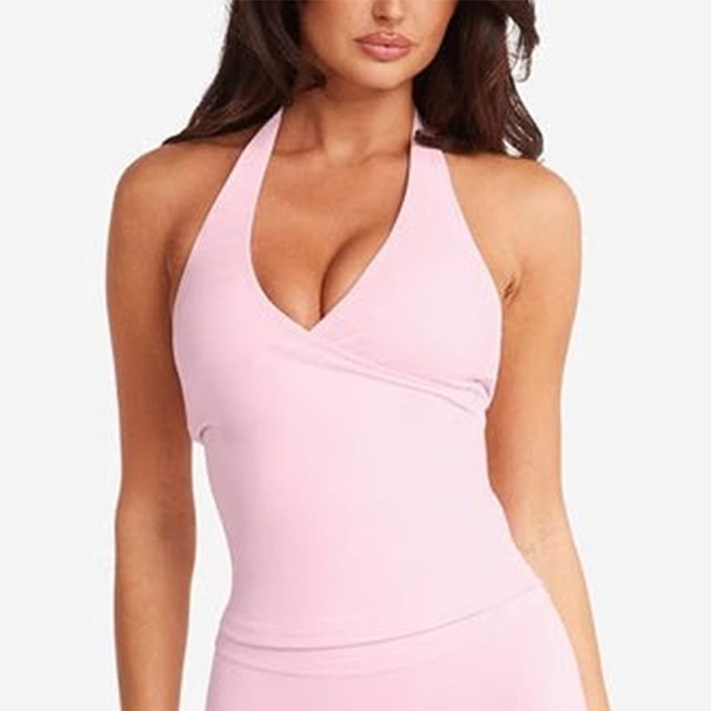 Cross-Border V-Neck Cross Halter with Fixed Chest Pad Yoga Vest for Women, Sleeveless Quick-Dry Sports Fitness Outerwear with Beautiful Back