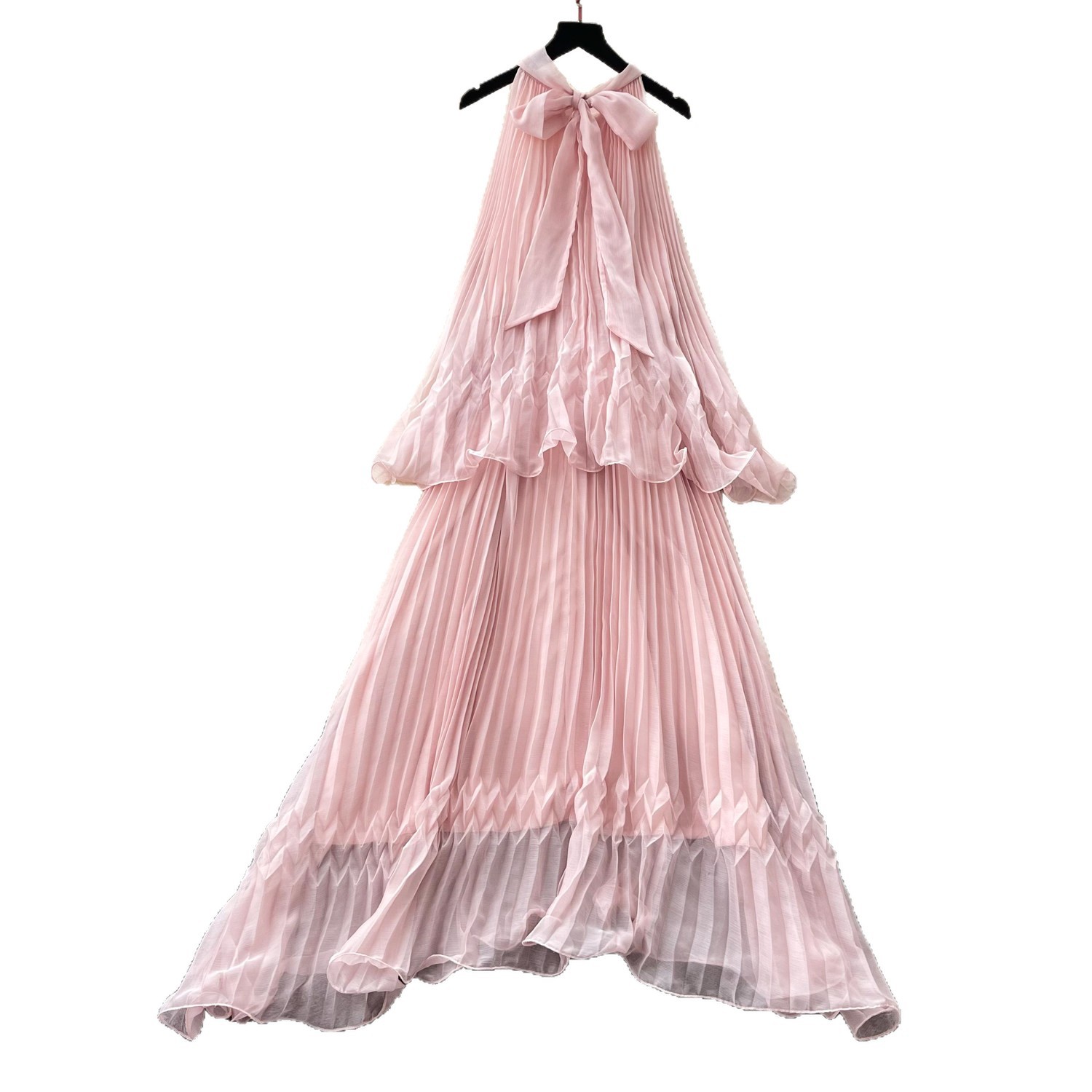 French Style Sleeveless Sweetheart Pleated Maxi Dress High Waist Flowy Elegant Summer Vacation Wear Wholesale
