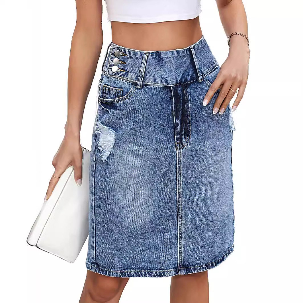 Fashionable Loose Denim Midi Skirt Womens Casual Style European and American Trend Perfect for Spring and Summer