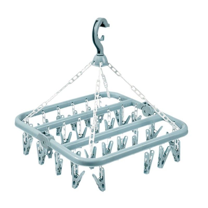 Folding Hanging Clothes Hanger 32 Clips Multi-Functional Windproof Sock Clip Clothes Drying Rack Household Plastic Clothes and Socks Drying Rack