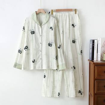 New Pure Cotton Double-layer Yarn Moon Clothes suit Spring and Autumn Thin Pregnancy Adjustable Pregnant Women's Postpartum Nursing Pajamas