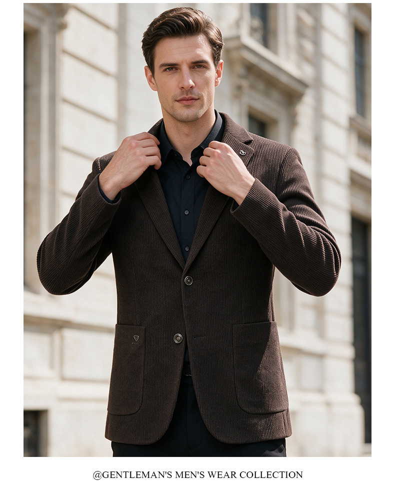 Áo blazer nam vải nhung tăm dáng ôm phong cách công sở — Xanh tím than, Màu nâu cà phê, Tím đậm