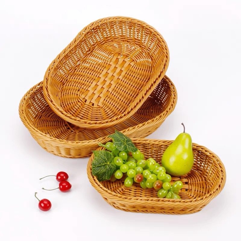 Imitation Rattan Fruit Basket Supermarket Snack Storage Basket Bread Fruit and Vegetable Basket Plastic Fruit and Vegetable Display Frame Storage