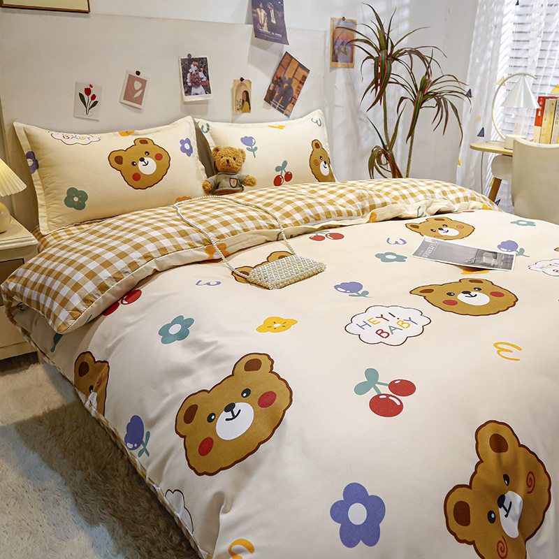 Factory wholesale four-piece bedding set four seasons student dormitory bed sheet quilt cover three-piece brushed quilt cover