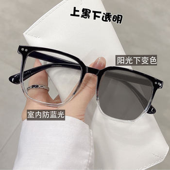 Anti-blue light discoloration gray myopia frame women's shaking sound net red box plain glasses frame live finished mirror wholesale