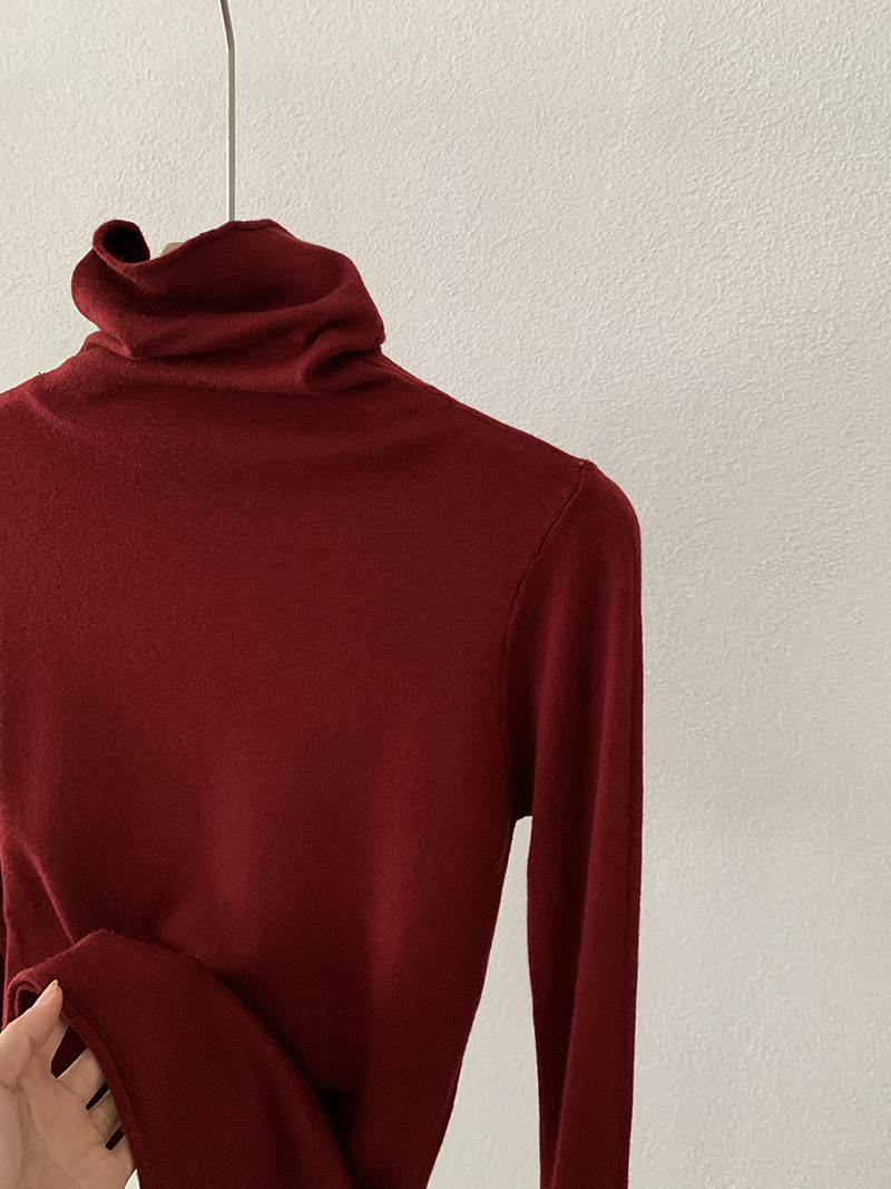 欧玛莱 柔软堆堆领纯色长袖安迪绒修身显瘦针织打底衫上衣女 4793