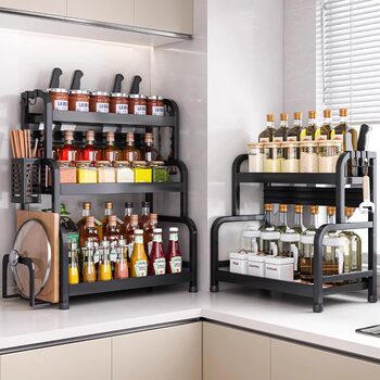 Cross-Border Household Multi-Layer Spice Rack Chopstick Barrel Knife Holder Large Capacity Chopping Board Storage Rack Kitchen Thickened Storage Rack