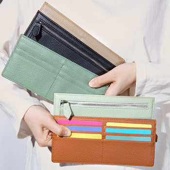 New Wallet Card Holder One-piece Genuine Leather Texped Wallet Multi-card Stylish Japanese-style Zipper Coin Wallet Cross-border