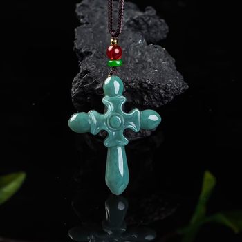 Authentic Natural A-Grade Jadeite Blue Water Cross Jade Pendant Pendant for Men and Women Jade Pendant Jade Necklace Jewelry