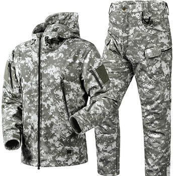 Cross-Border Autumn and Winter Outdoor Sharkskin Jacket Plus Velvet Warm Soft Shell Camouflage Windbreaker Hunting Suit