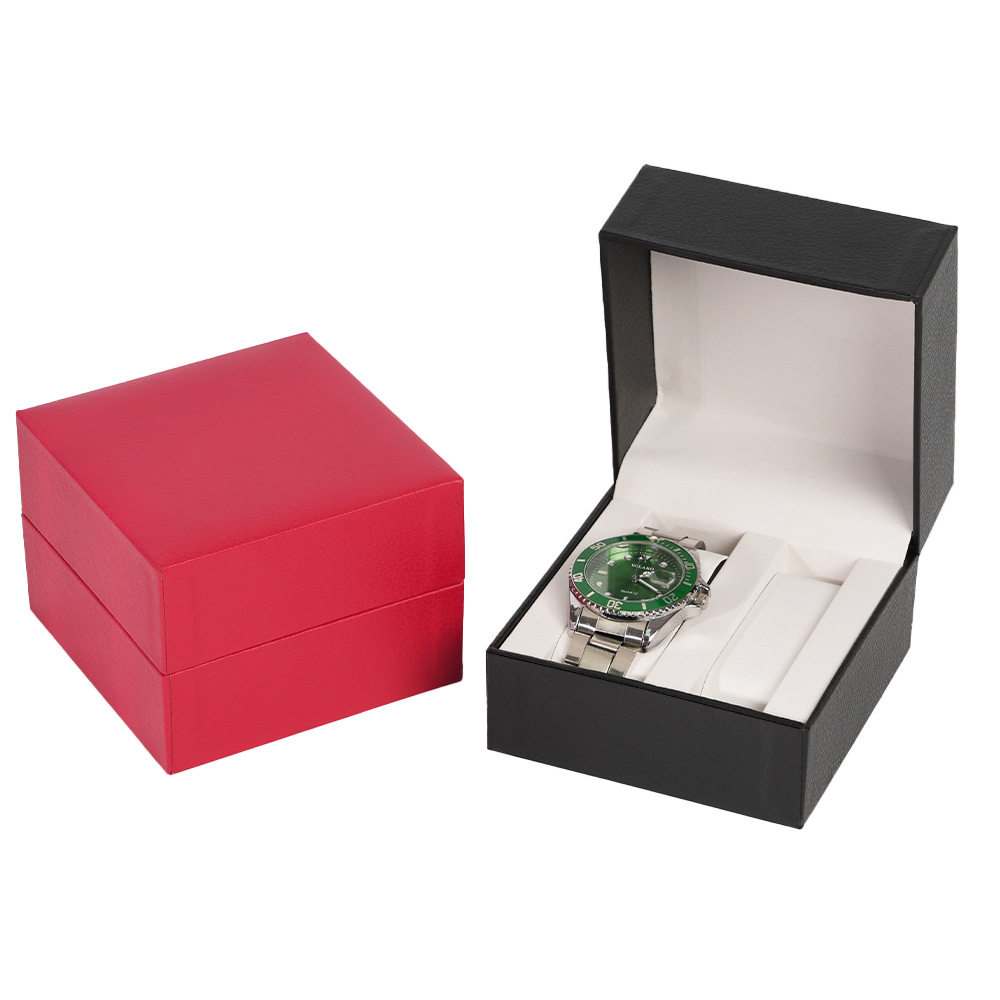 Hot-Selling Pu Leather Double Pillow Watch Box, High-End Couple Watch Box, Flip Watch Packaging Box, Cross-Border