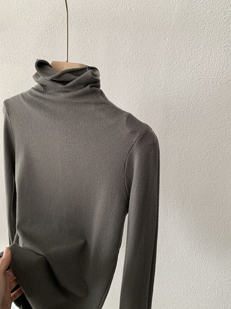 欧玛莱 柔软堆堆领纯色长袖安迪绒修身显瘦针织打底衫上衣女 4793