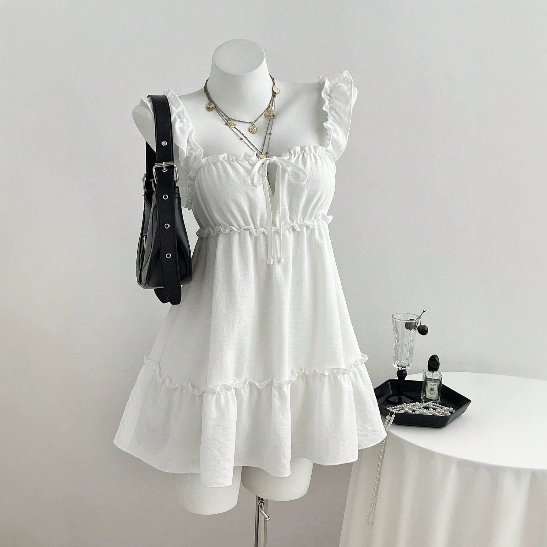 Summer Womens A Line Sleeveless Dress Ruffle Hem Lightweight Fabric Elegant Style Ready to Ship Low MOQ