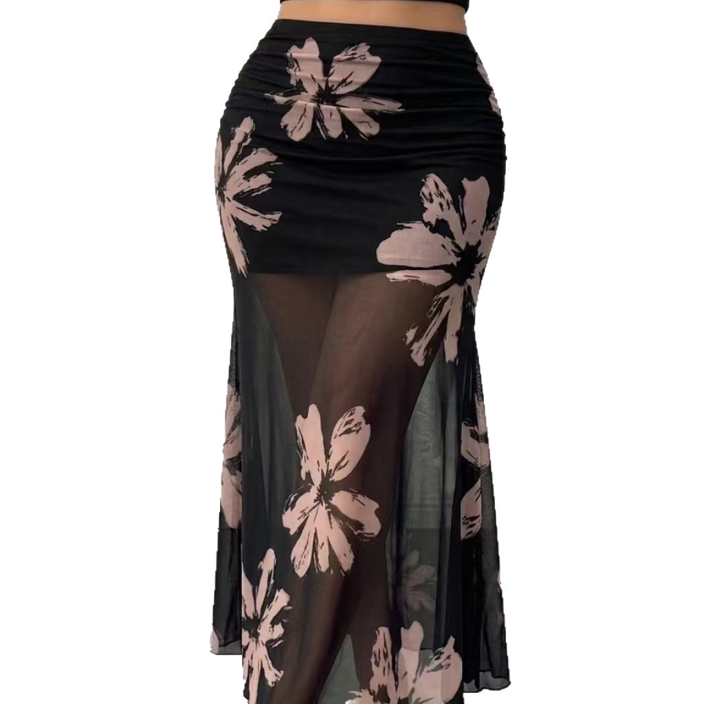 High Waist Floral Mesh Mermaid Skirt Elegant Design Summer Fashion Versatile for Parties and Casual Wear Wholesale