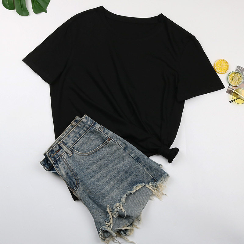 Womens Basic Round Neck Short Sleeve T Shirt 100 Cotton Solid Color Summer Style Wholesale Available