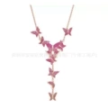 Y-shaped butterfly rose gold and red diamond necklace