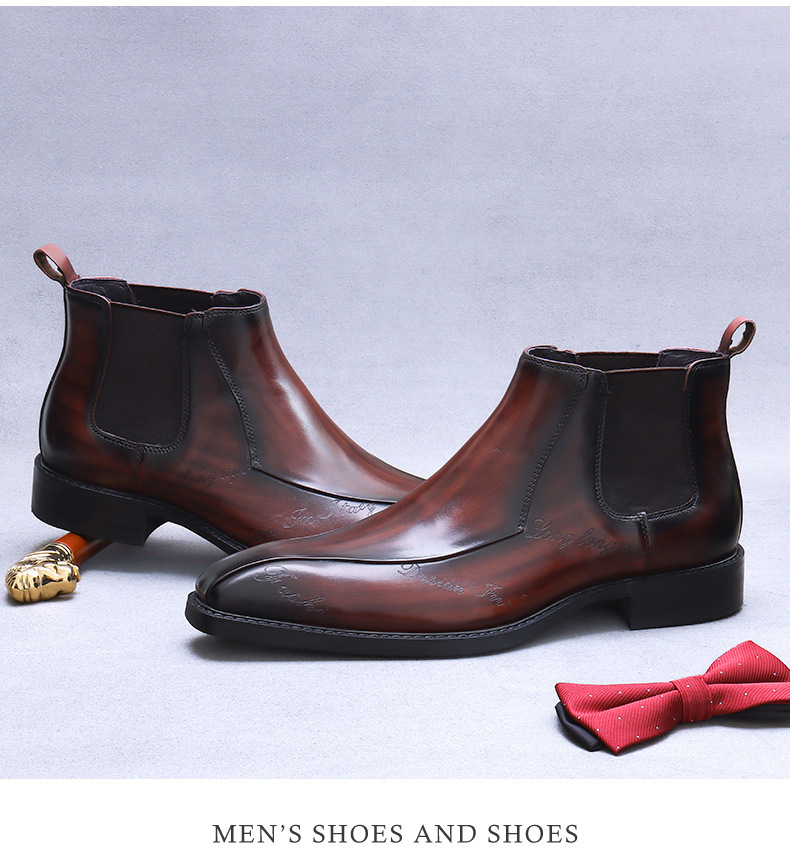 Giày Chelsea Boot nam cổ cao da bò thật phong cách công sở — Màu nâu, Màu đen, Màu cà phê