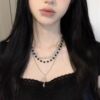 Gothic Punk Cross Stacked Necklace Women's Dark Sweet Cool Spice Girl Beaded Collarbone Chain Vintage Metal Necklace Chain