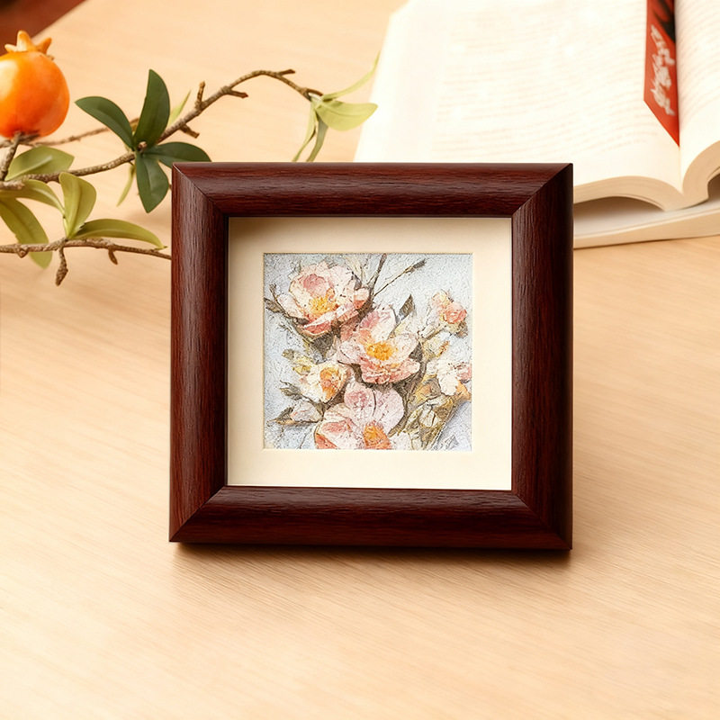 Wooden Photo Frame DIY Oil Painting Mini Small Square Frame Square Hollow Photo Frame Oil Pastel Can Be Hung or Placed on the Table Creative Frame