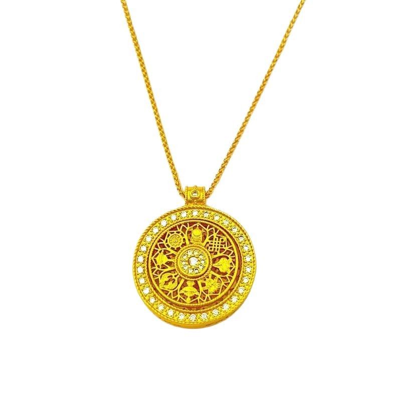 Imitation vietnam gold turnable eight treasure compass pendant necklace women's disc hollow pendant sweater chain wholesale