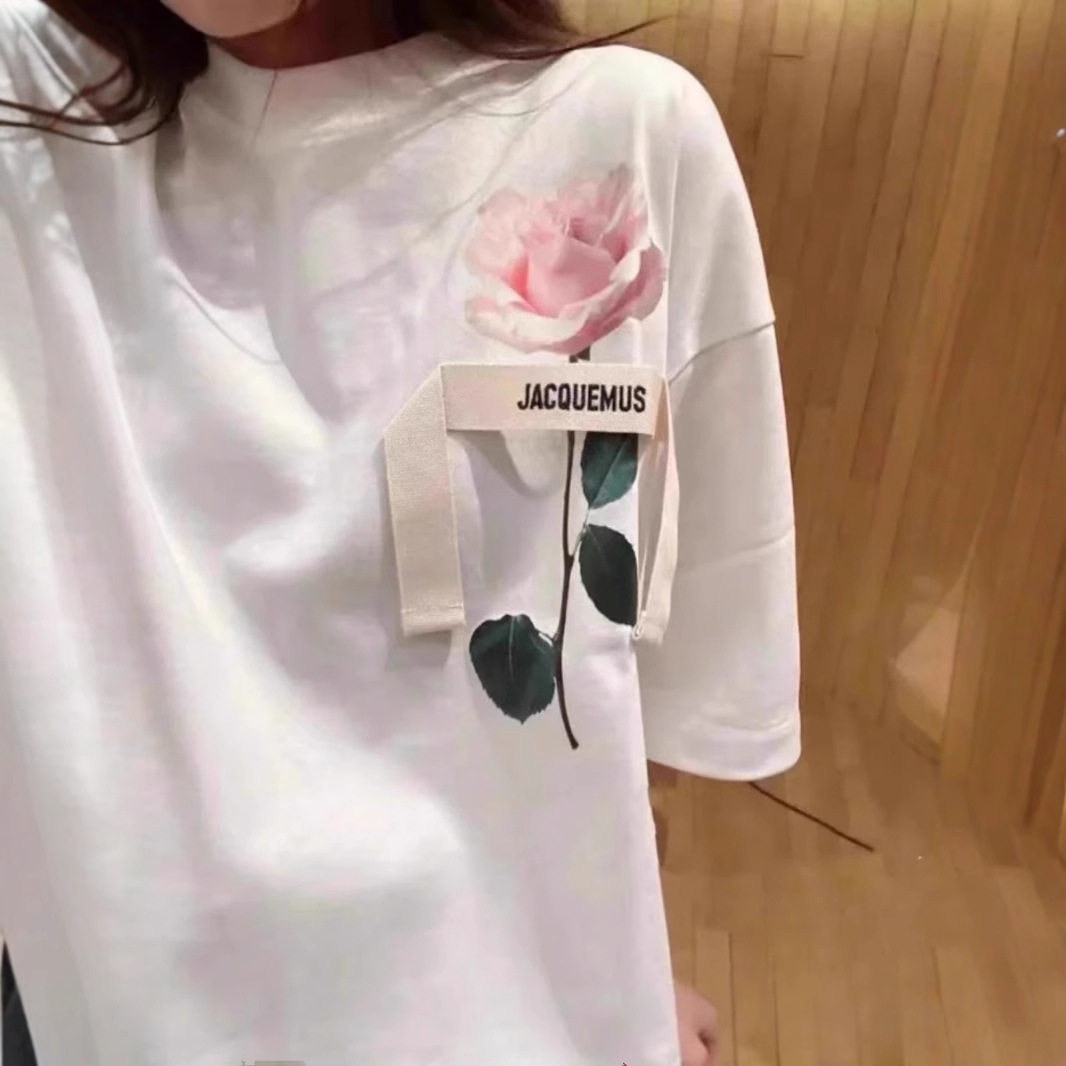Футболка с цветочным принтом Spot jacquemus, женская летняя футболка во французском стиле, удобный свободный повседневный литературный топ с короткими рукавами, женский Изображение 1