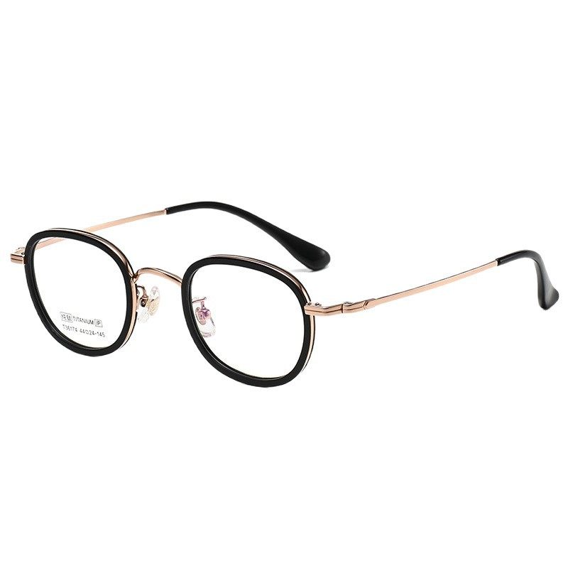 New Ins High-Looking Small Frame for Women, Fashionable and Compact Gold Glue Pure Titanium Oval Frame Factory Direct Sales