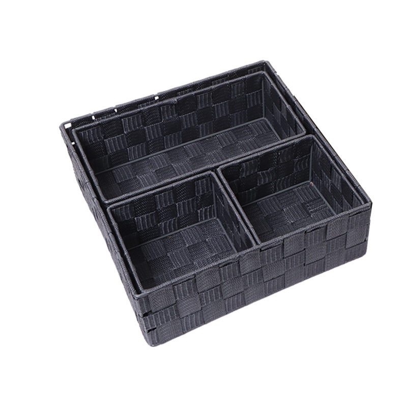 Polypropylene Silk Storage Basket Cross-border Desktop Snack Woven Basket Black Square Woven Basket Multifunctional Storage Box