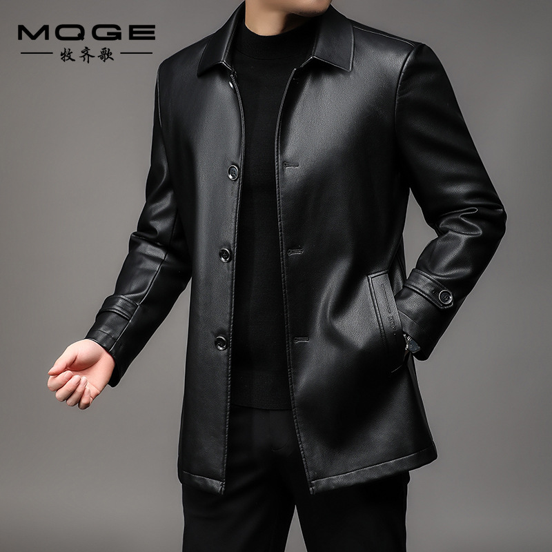 Áo Da Nam Kín Cổ Hàng Mùa Xuân Thu Đông Trung Niên