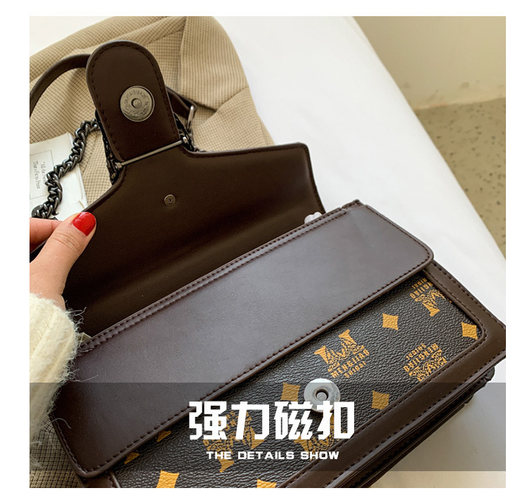 French Niche Bags for Women New Trendy Autumn and Winter Chain Shoulder Crossbody Bag Printed Small Square Bag Retro Style 3 undefined