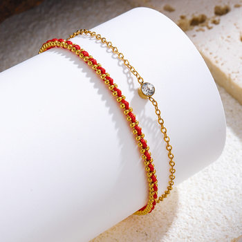 Light Luxury New Chinese Style Double-Layer Single Diamond Red Rope Bracelet for Women, Exquisite and High-End Niche Personalized Design Jewelry