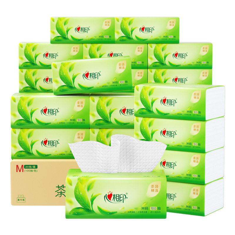 Heart-to-heart printing paper tea selection m code 100 smoke three-layer raw wood flexible and comfortable napkins wholesale whole box
