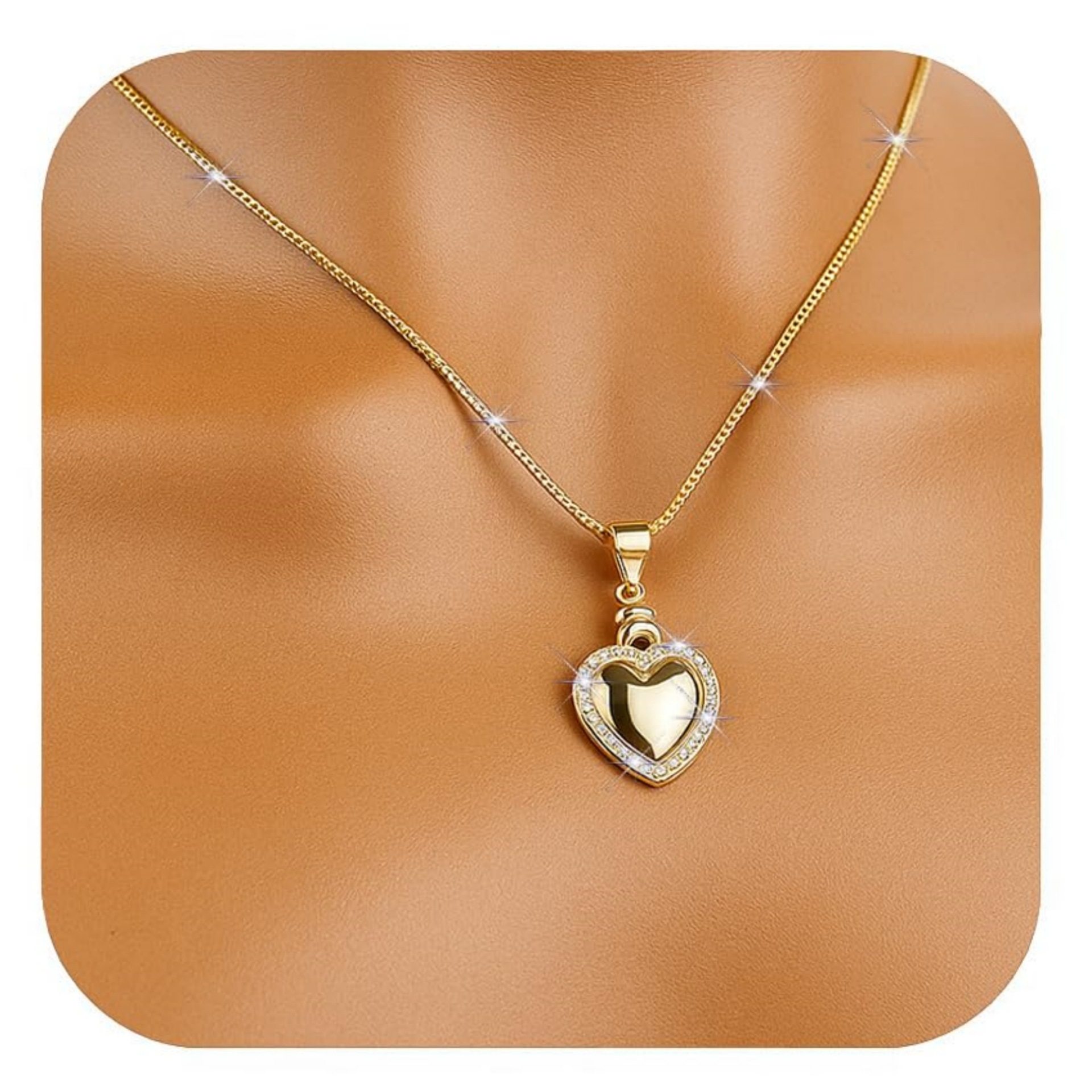 European and American Cross-Border Hot-Selling Brass Real Gold Electroplating Niche Design Heart-Shaped Pendant Fashionable Shiny Simple Necklace