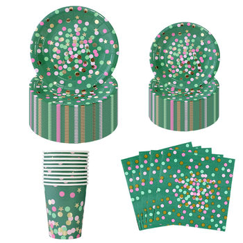 Green Bronzing Disposable Party Tableware suit Birthday Holiday Party Decoration Color Paper Plate Tissue Dinner Plate