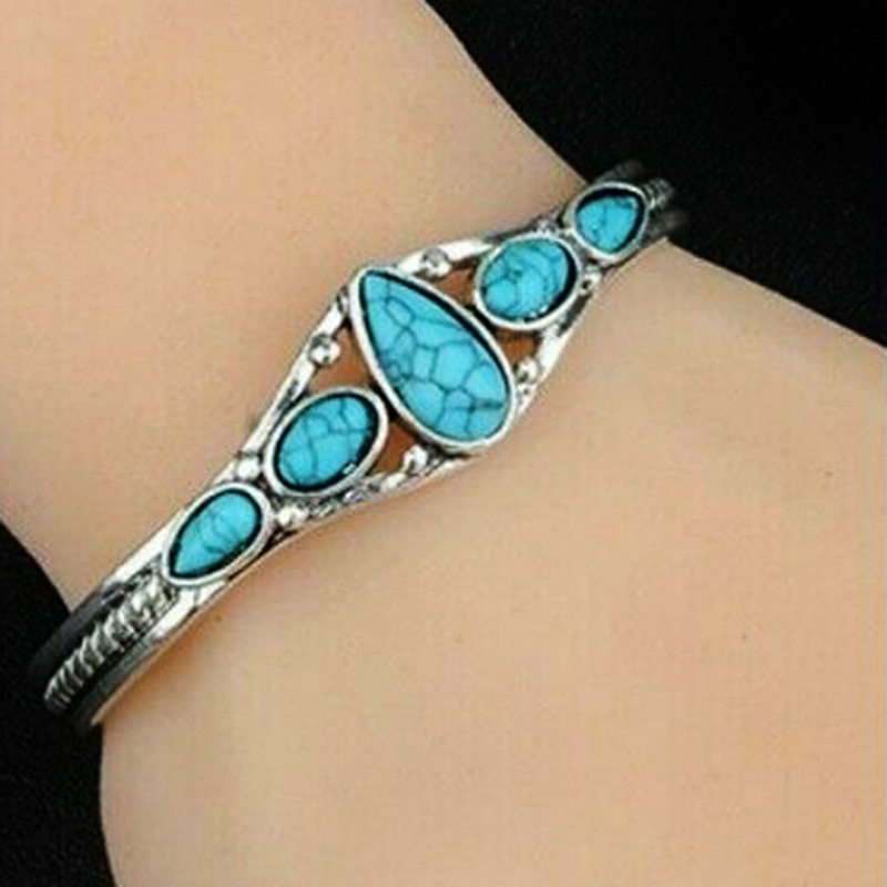 Retro Women's Fashion High-End Turquoise Accessories Jewelry Bracelet Accessible Luxury Style Simple Inlaid Water Drop Square Bracelet