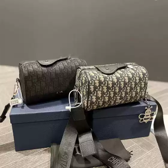 New Trendy Brand Men's Canvas Shoulder Bag Classic Explosive Cylinder Bag Multi-functional Large Capacity All-match Crossbody Bag
