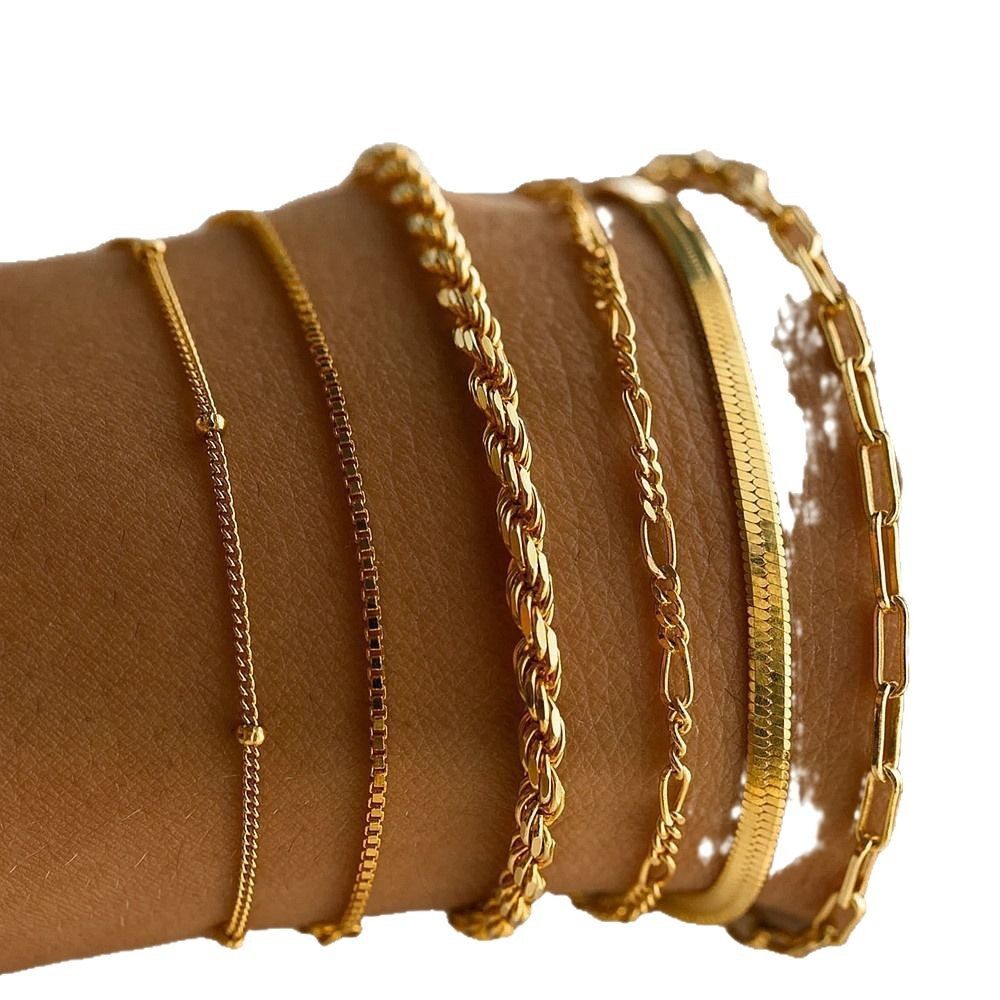 European and American Cross-border Bohemian Minimalist Bracelet Metal Chain Women's suit 6 Multi-layer Chain Simple Bracelet