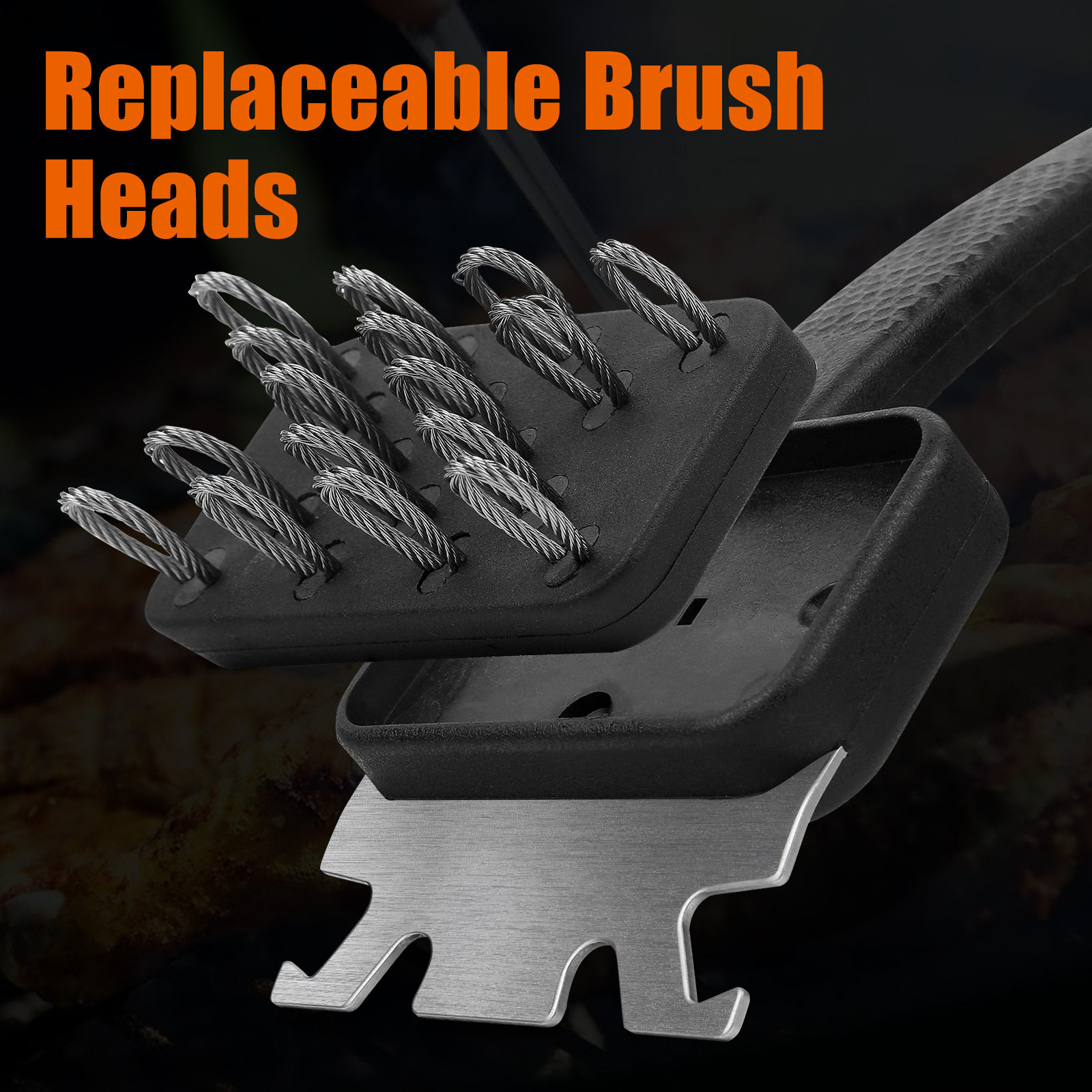 Cross-Border Barbecue Grill Cleaning Brush 304 Stainless Steel Wire Exposed Brush Head Oven Grill Cleaning Brush Wholesale