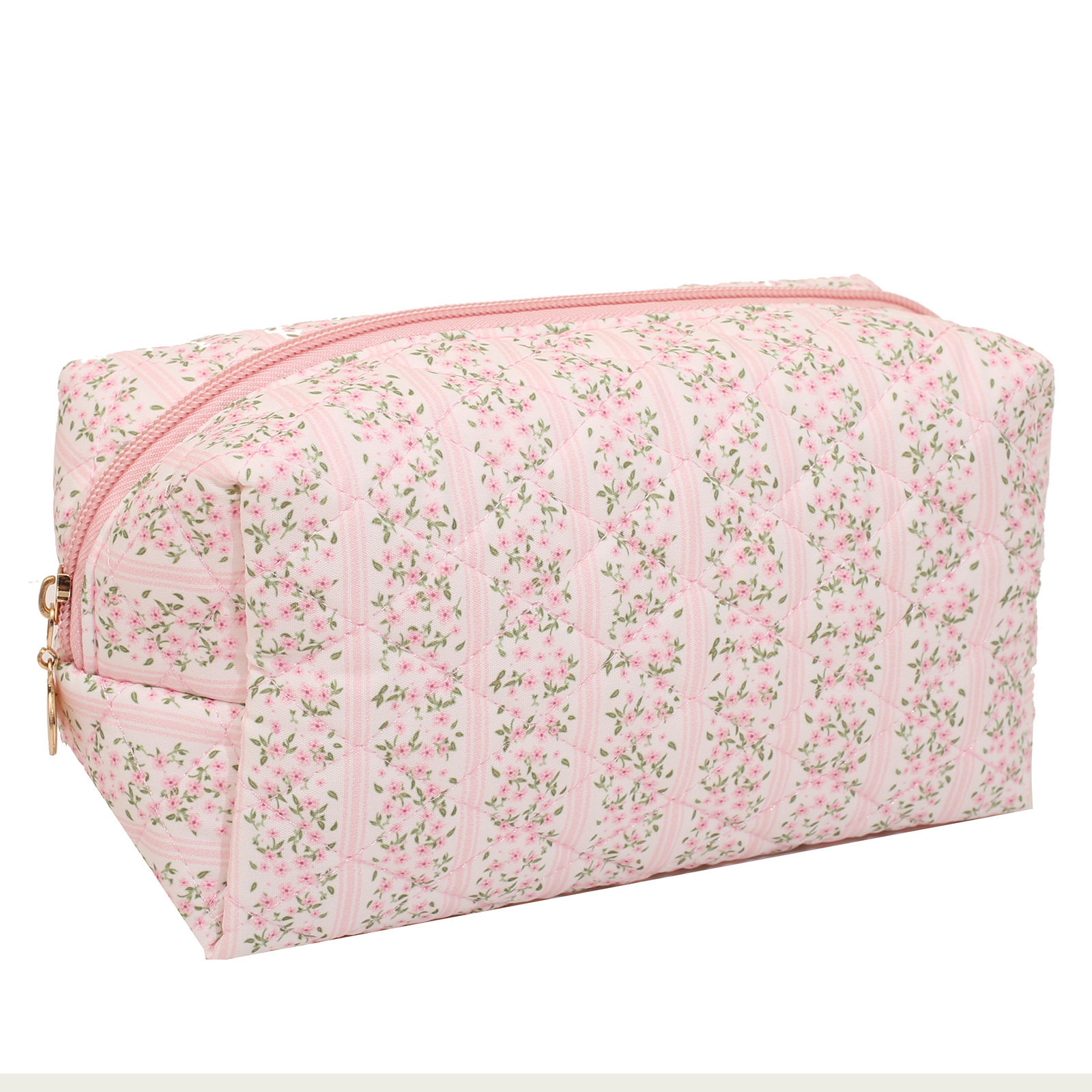 Floral Quilted Cosmetic Bag Women Portable Lipstick Makeup Brush Storage Bag Earphone Data Cable Wallet Student Pencil Case