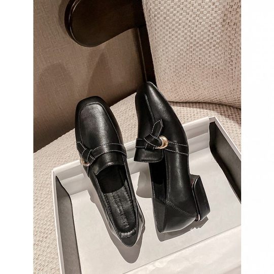 Sheepskin Version ~ 2024 Autumn and Winter New Soft-soled Square-toe Flats, Thick-heeled Slip-on Loafers, Slip-on Small Leather Shoes for Women